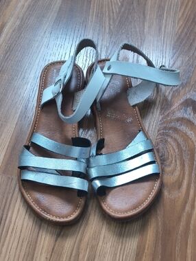 Silver Strappy Leather Ankle Strap Sandals